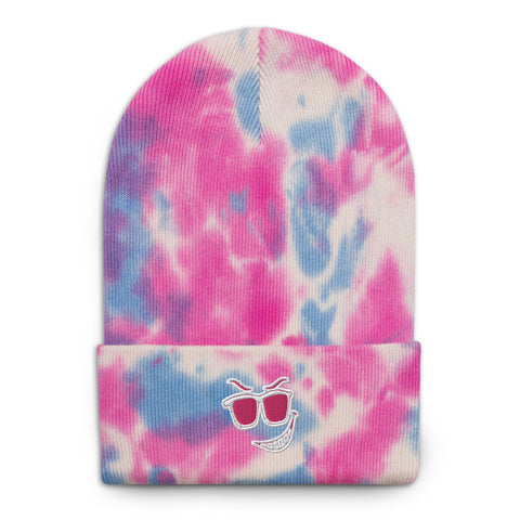 Shady Smirk Embroidered Tie-Dye Beanie (Cotton Candy)