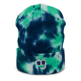 Shady Smirk Embroidered Tie-Dye Beanie (Ocean)