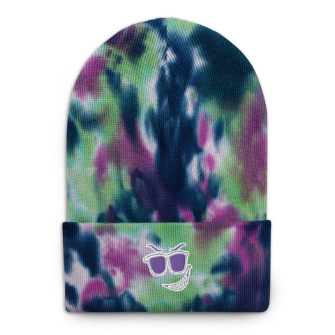 Shady Smirk Embroidered Tie-Dye Beanie (Purple Passion)